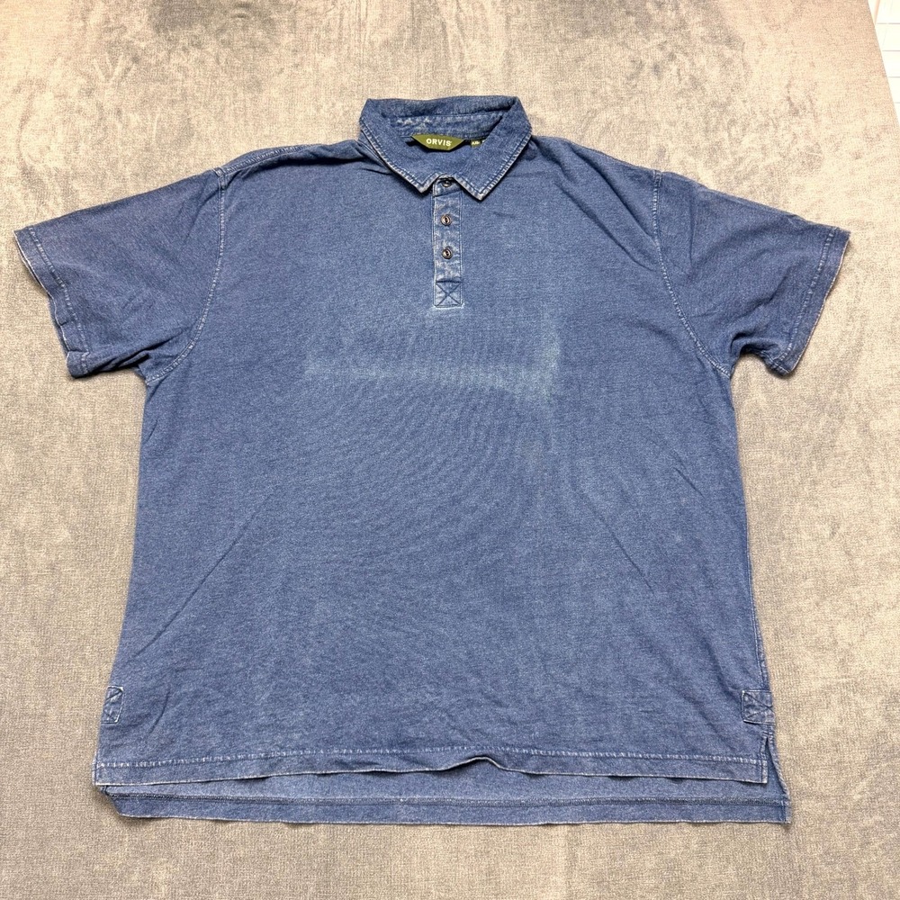 Orvis Polo Shirt Mens 2XL Blue Cotton Collared High Low Hem Golf Performance